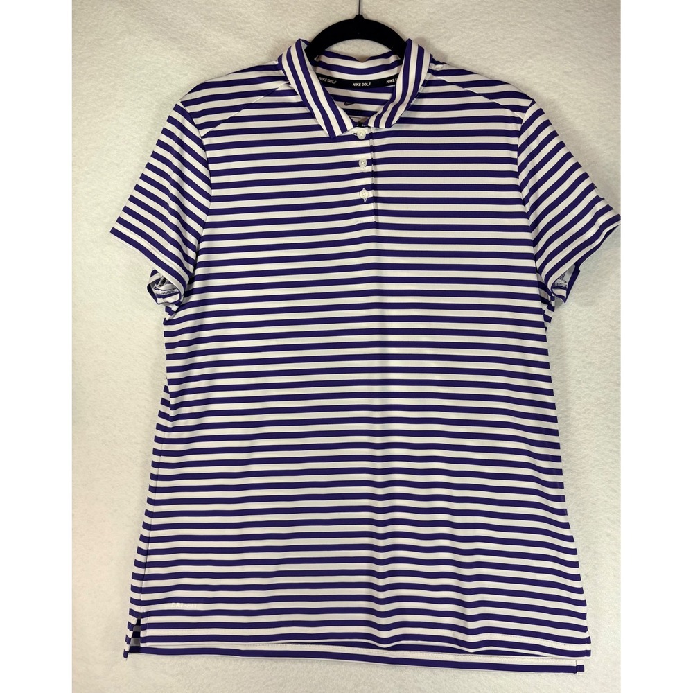 Nike Golf Polo Shirt XL Purple White Stripe Dri Fit Short Sleeve Performance‎